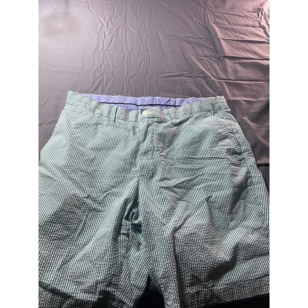 Polo Golf Ralph Lauren Seersucker Shorts Men's 38 Green White Striped Flat Front